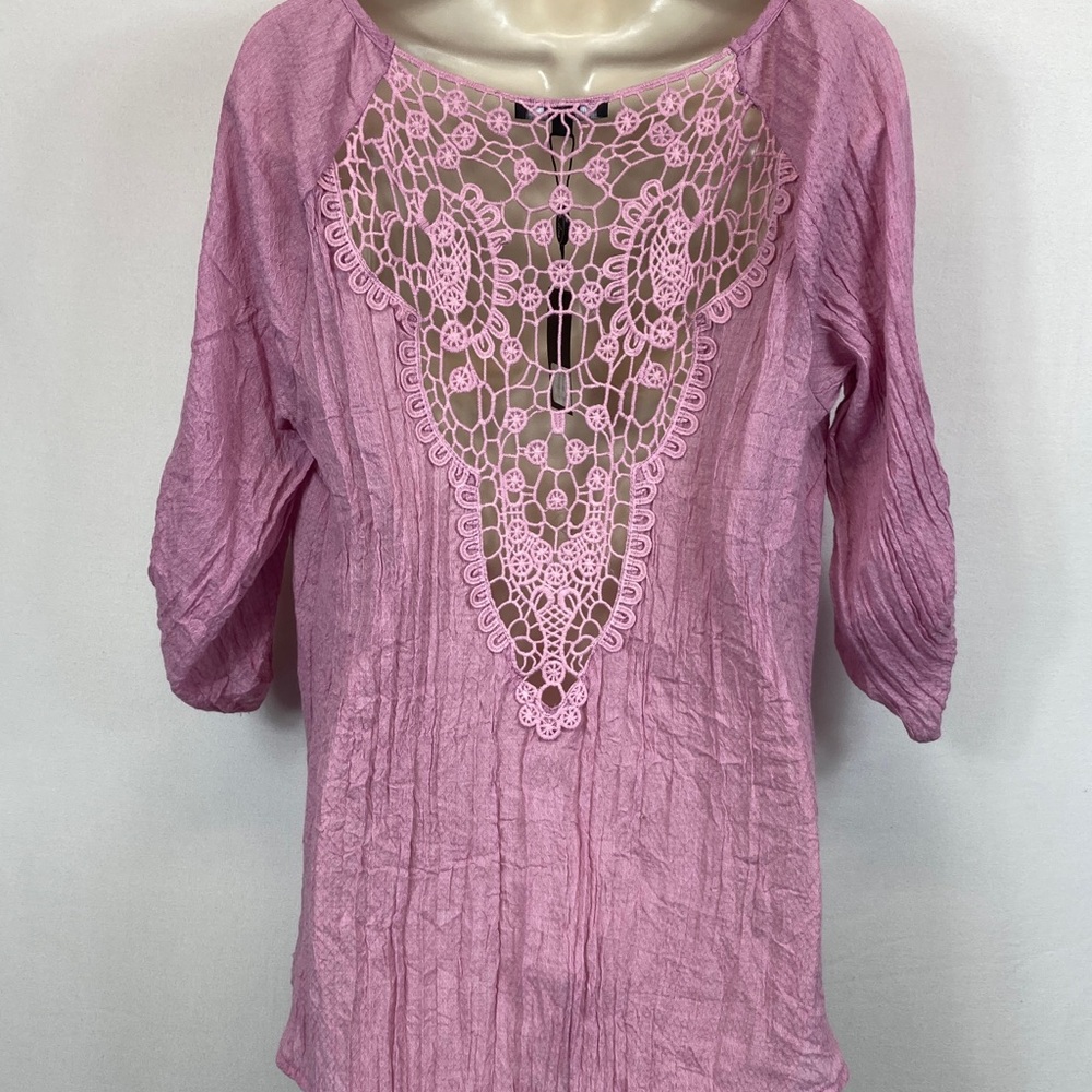 NWT Black Label Women’s Pinkish Purple Crochet Lace Top Sz Lg